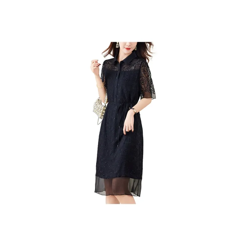 To The West Short Sleeved Dresses Women's Black-0