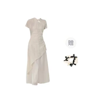 TORIGHT Short Sleeved Dress Women's Apricot+Bowknot Hair Tie Comes With