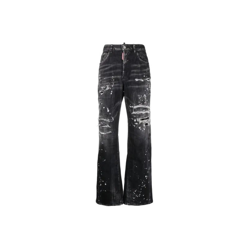 DSQUARED 2 Distressed Paint Splattered Bootut Jeans-0