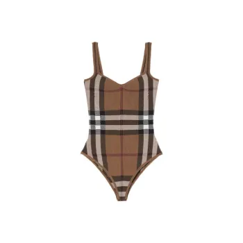 Burberry Plaid Print Swimsuit 'Birch Brown'