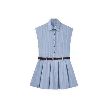 SKYA Short Sleeved Dress Women's Blue With Belt