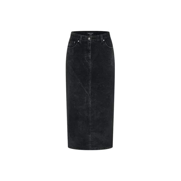 URBAN REVIVO Denim Long Skirt Women's Jet Black-0