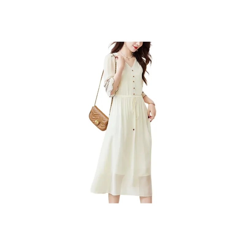Ink Beauty Short Sleeved Dresses Women's Beige-0