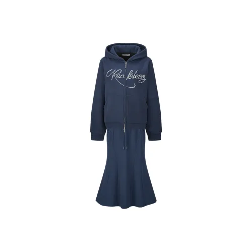 Girly Fancy Club Sweatshirt Set Women's Navy Blue