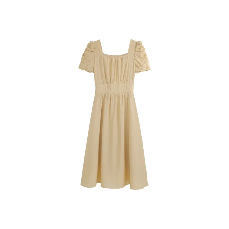She Enjoys Short Sleeved Dress Women's Fennel Yellow-0
