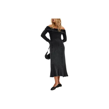 FREE PEOPLE Monty Midi Dress Long-Sleeved Dresses Women's Washed Black/Washed Black