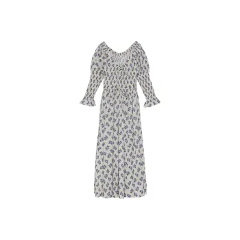 DOEN KAIRA DRESS Long Sleeved Dress Women's White With Blue Floral