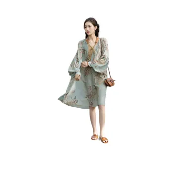 【dme】 Long Sleeved Dress Women's Gray Blue
