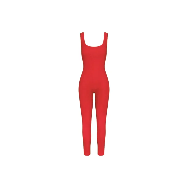 SKIMS Fake Day Collection FW24 COTTON RIB TANK CATSUIT Jumpsuit Women's Cranberry/Gooseberry-0