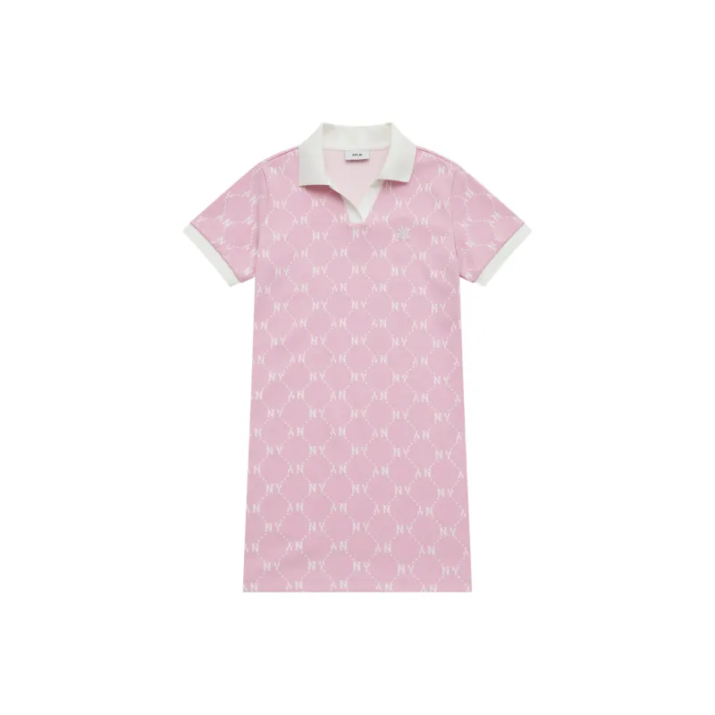 MLB MONOGRAM Collection New York Yankees SS25 Short Sleeved Dress Women's Heather Gray Pink-0