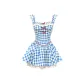 Blue Plaid Flutter Sleeve Dress