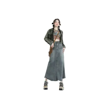 SONGS ALONG Denim Long Skirt Women's Blue