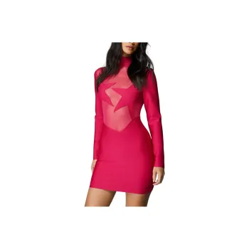 NASTY GAL Star Bandage Mini Dress Long-Sleeved Dresses Women's Pink
