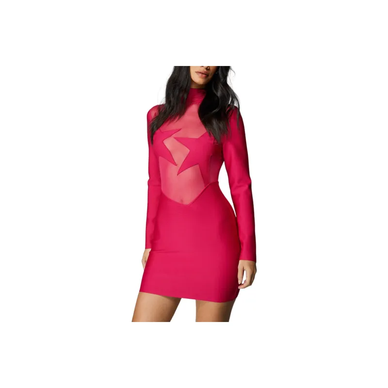NASTY GAL Star Bandage Mini Dress Long-Sleeved Dresses Women's Pink-0