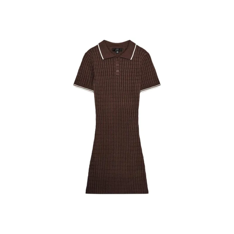 ZARA Short Sleeved Dress Women's Brown-0