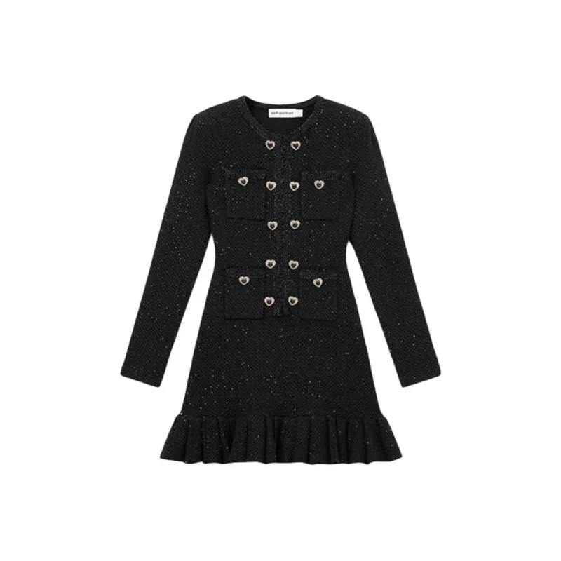 Self portrait Long Sleeved Dresses Women's Black-0