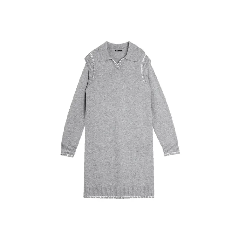 ELLE Long Sleeved Dresses Women's Light Gray-0