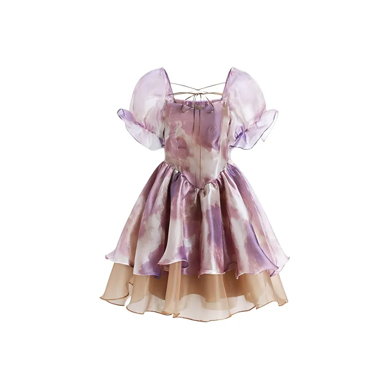 DOKZB Short Sleeved Dress Women's Purple-0