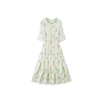 Yi Mengyuan Lace Up Silk Short Sleeved Dress Women's Green