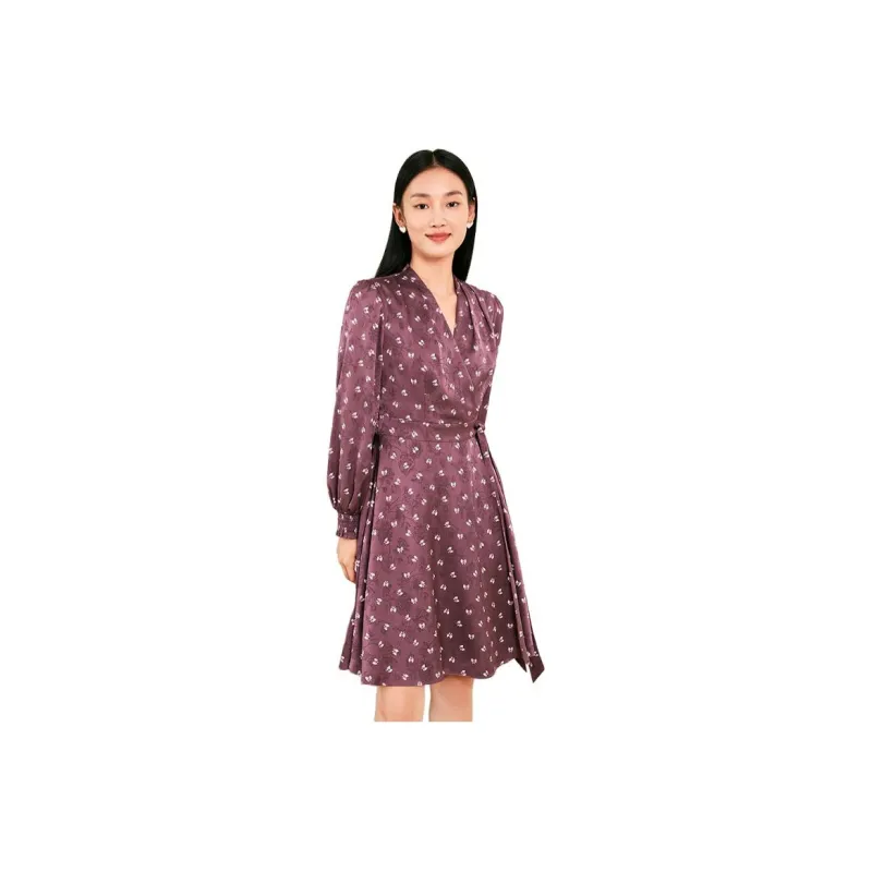 JZ Juzui Long-Sleeved Dresses Women's Floral Dark Purple-0