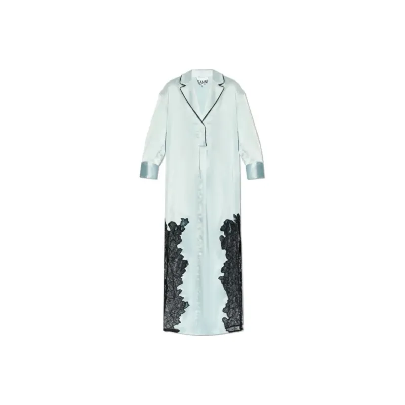 GANNI Lace panelled Satin Shirtdress-0