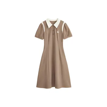 Initial Language Short-Sleeved Dresses Women's Light Coffee