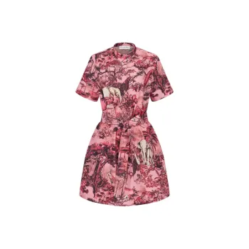 DIOR Floral Printed Tied Waist Shirt Dress