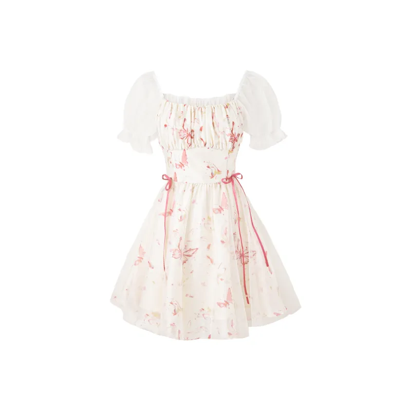 Blovelan Short Sleeved Dresses Women's Floral Petal Apricot-0