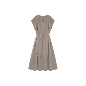IHIMI Short Sleeved Dress Women's Cool Tea Brown