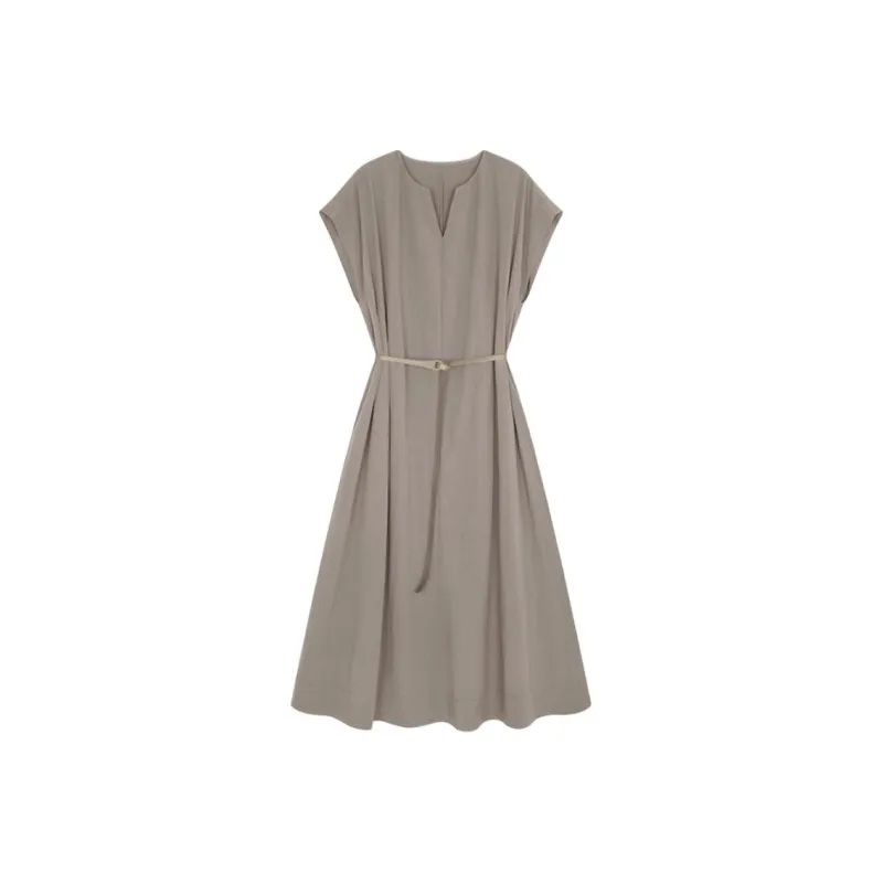 IHIMI Short Sleeved Dress Women's Cool Tea Brown-0