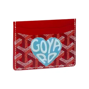 GOYARD Canvas With Calfskin Card Clip Card Holder Unisex Red & Light Blue Small Heart