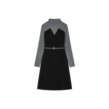 Mo Han Yi Mei Long Sleeved Dress Women's Black & Gray Patchwork