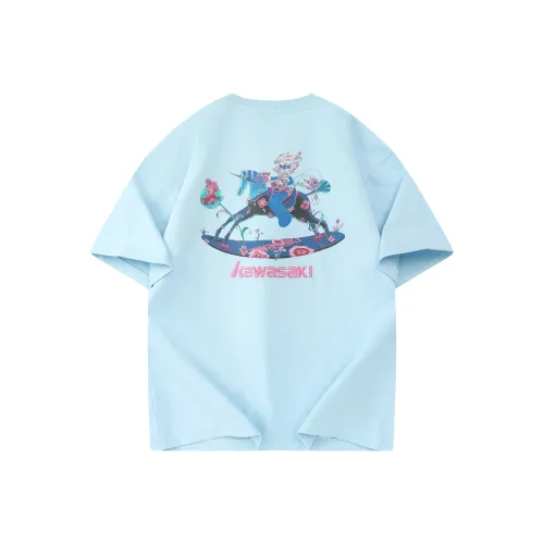 Kawasaki x SHENZHENYISHUJIAHUYUNFENGFENGZIMU LIANMINGKUAN T Shirt Unisex Sky Blue