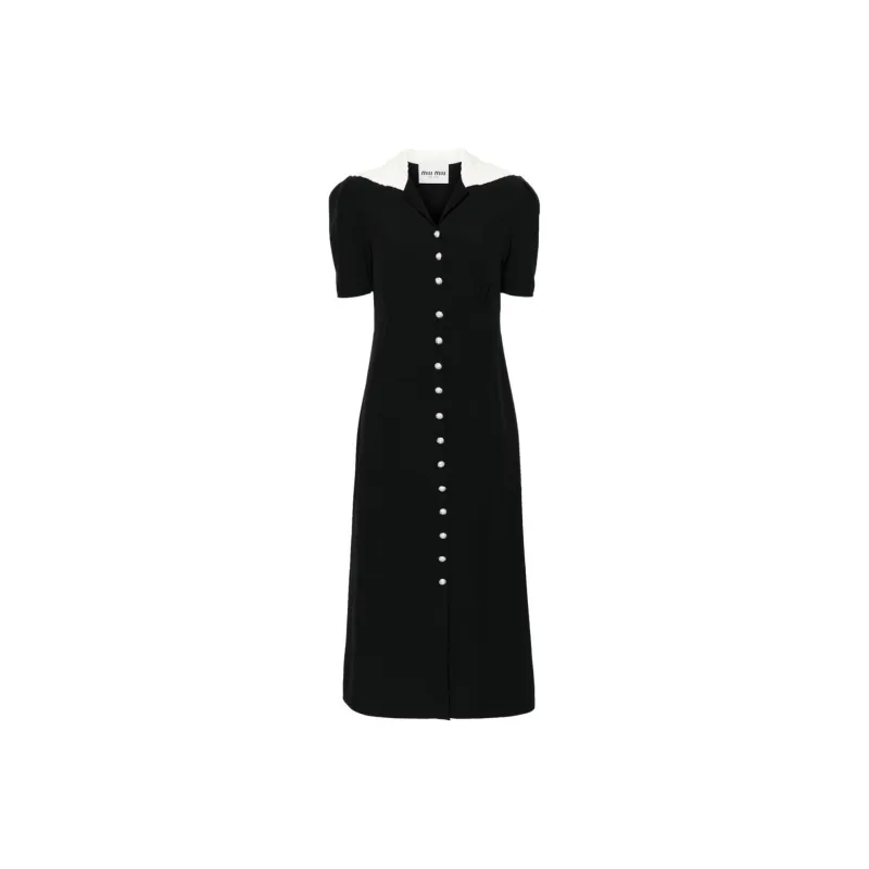MIU MIU Embellished Short Sleeved Flared Dress-0