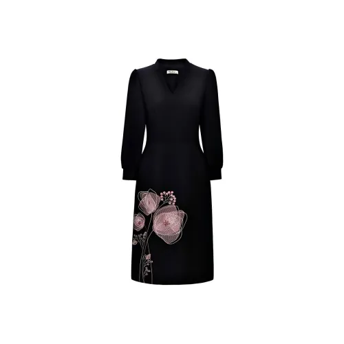 DIFFIE RIEGER Long-Sleeved Dresses Women's Obsidian Black