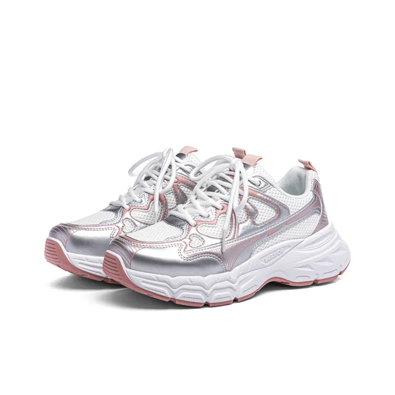 Warrior Breathable Moisture Wicking Height Increasing Low Top Casual Running Shoes Women's Silver White Pink Red-2