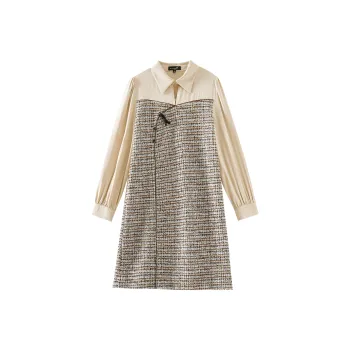 OUNIXUE Long-Sleeved Dresses Women's Khaki Multicolor