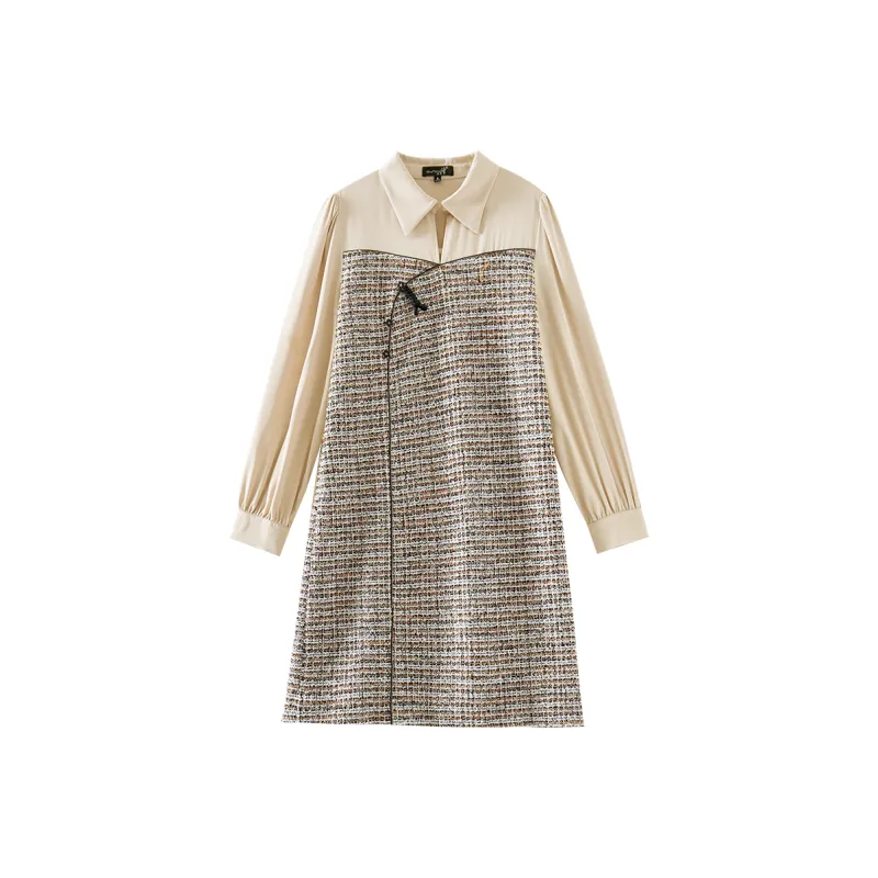 OUNIXUE Long-Sleeved Dresses Women's Khaki Multicolor-0