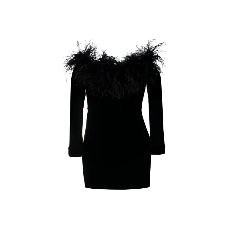 Alessandra Rich Wide Neck Velvet Mini Dress-0