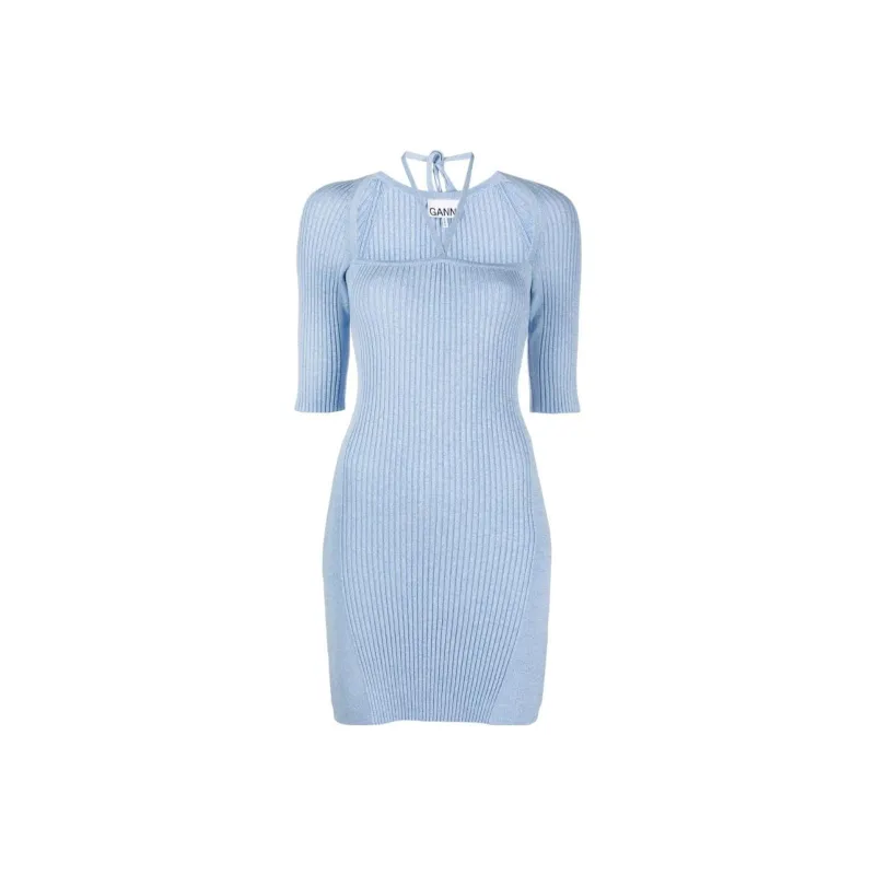 GANNI Short Sleeved Dresses Women's Blue-0