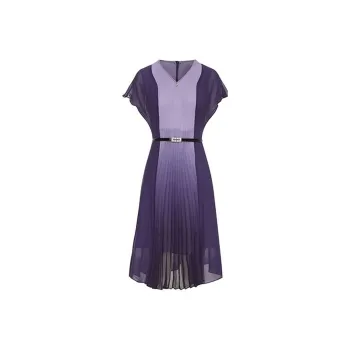 QIAOWANNI Summer Short Sleeved Dress Women's Purple