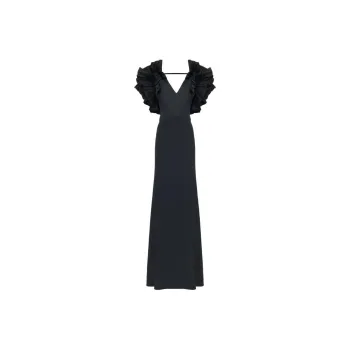 Alexander McQueen Exploded Shoulder Evening Dress In Black Short-Sleeved Dresses Women's Black