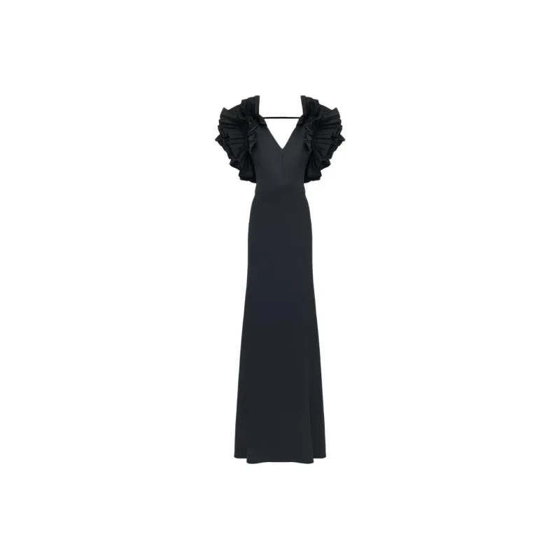 Alexander McQueen Exploded Shoulder Evening Dress In Black Short-Sleeved Dresses Women's Black-0