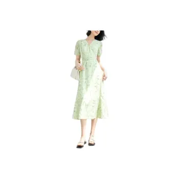 DIALOGUE SS24 Short Sleeved Dress Women's White Rose Print