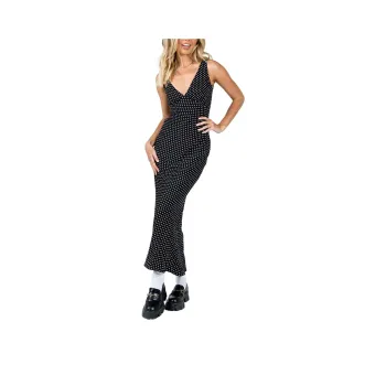 PRINCESS POLLY NELLIE MAXI DRESS Sleeveless Dress Women's Black Polka Dot/Black Dot