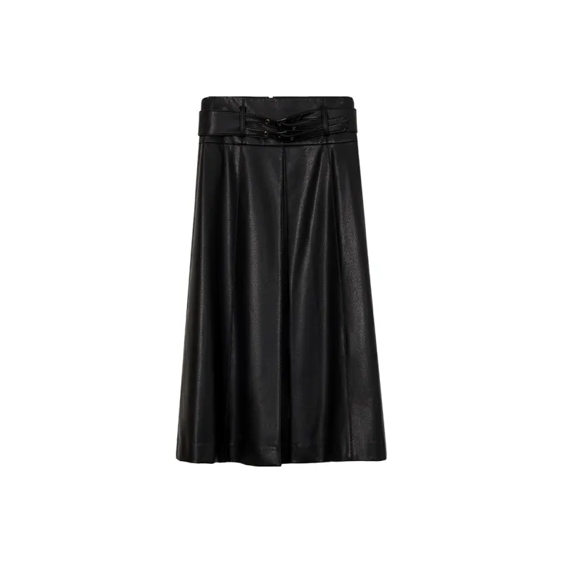 NancyCavally Leather Long Skirt Women's Black-0