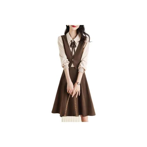 Mo Han Yi Mei Long Sleeved Dresses Women's Coffee