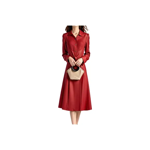 Mapping Long Sleeved Dresses Women's Red