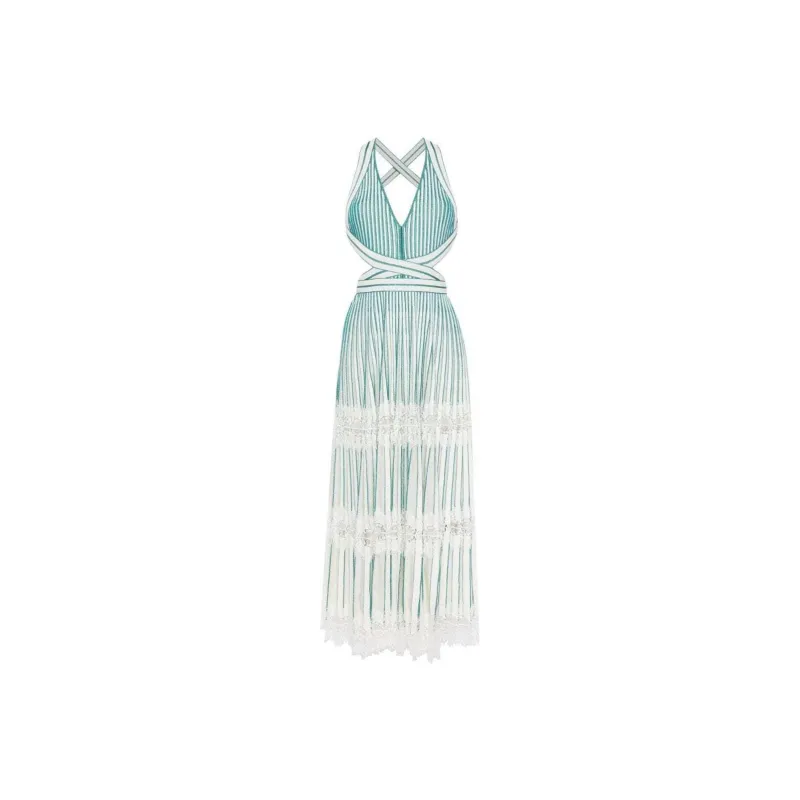 ELIE SAAB Lace detail Halterneck Maxi Dress-0