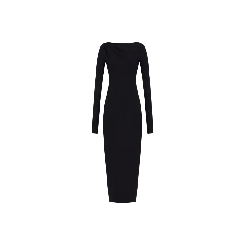 EMPORIO ARMANI Stretch Wool blend Midi Sheath Dress With Draping-0